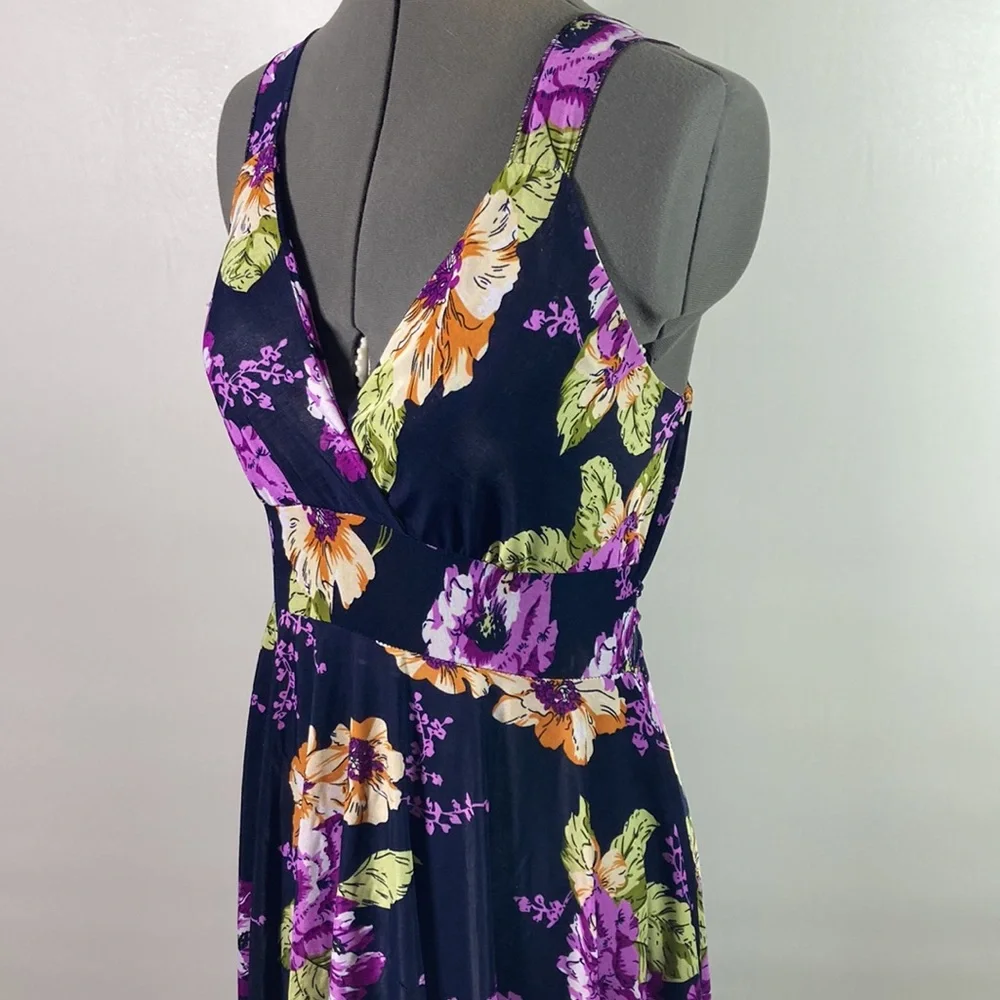 Plunge Neck Floral Tie Back Scalloped High Low Hem Line Dress Size M - Picture 5 of 10